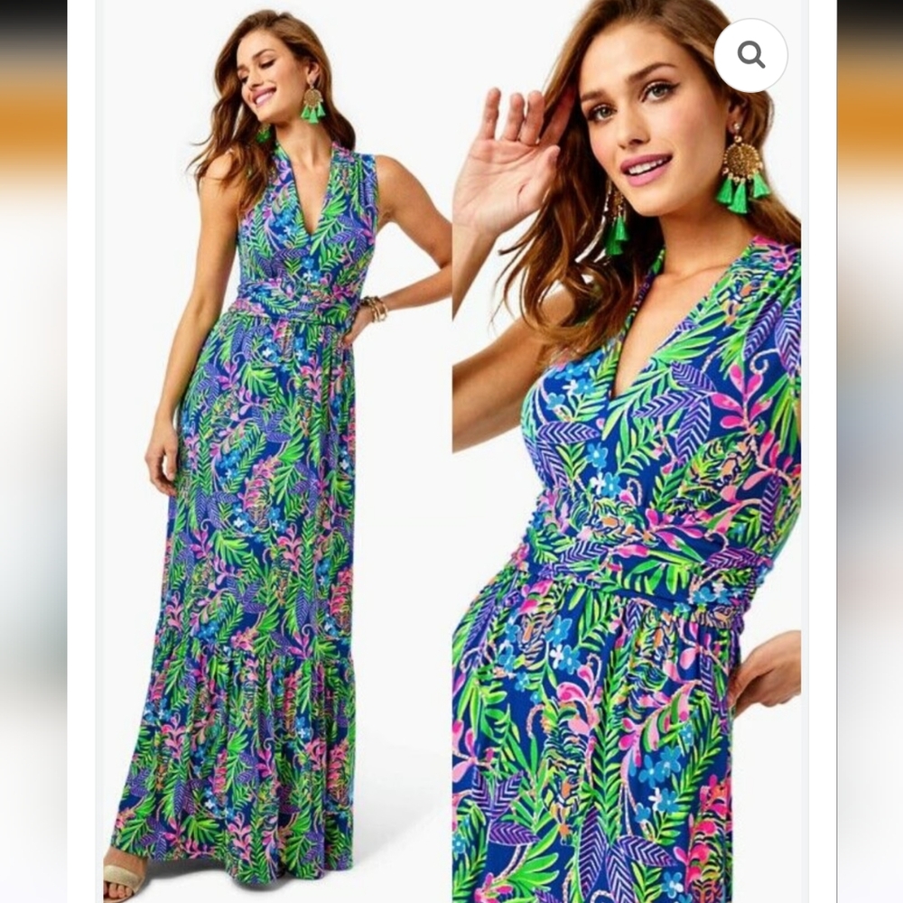 Lilly Pulitzer Vibrant Blue and Pink Maxi Dress